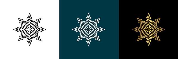 Circular graphic logotype, snowflake. Color black, white, gold. Isolated design element for themes abstract geometrical modern decoration round logo template. vector