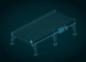 Roller conveyor conveyor section isometric blueprint vector