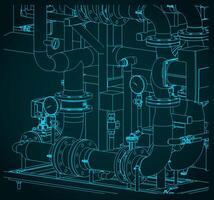 Pipes and valves close-up vector