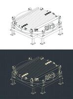 Turntable conveyor section isometric blueprints vector