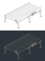 Roller conveyor conveyor section isometric blueprints vector