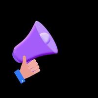 Hand is holding loudspeaker with flying stars. Loop animation without background. video