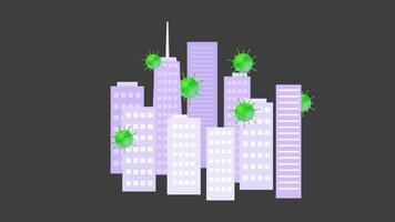 Virus cells are spreading in the city. Loop animation without background. video