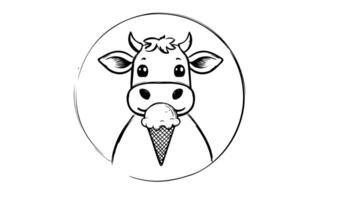 Animation forms a sketch of a cow eating ice cream icon video