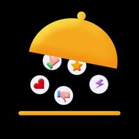 Tray with lid and flying xocial media reactions. Flat loop animation without background. video