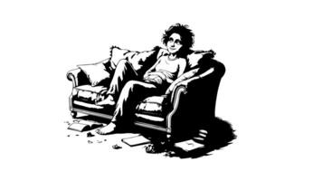 Animation forms a sketch of an icon sitting on the sofa video