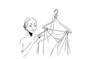 Animation forms a sketch of a woman carrying a hanger video