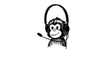 Animation forms a sketch of a monkey icon wearing a headset video