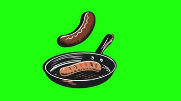 3D animation icon for frying sausage video