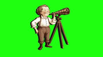 Green screen 3D animated icon of a person using a telescope video