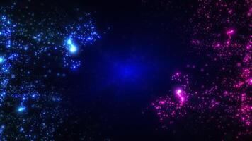 Animation of fast abstract glowing glitter particles. Flight of bright dots and particles on a colorful background. seamless loop. video