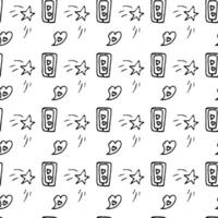 Valentine pattern with smartphone messages and stars in doodle style outlined vector
