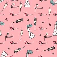 Valentine patterns in doodle style on pink background vector