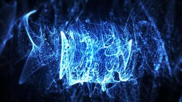 Abstract digital dynamic waves of blue particles with light motion lights background, data flow, cyber technology. 3D rendering. Seamless looping 4k . video