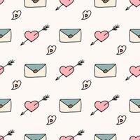 Romantic pattern in doodle style with hearts and letters vector