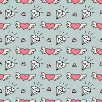 Seamless romantic pattern with flying hearts and diamonds vector