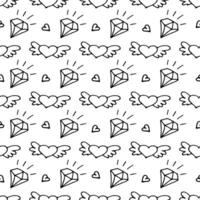 Seamless pattern with valentine hearts and diamonds outlined vector