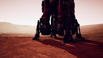 Martian base landing craft preparing for operations on the red planets terrain video