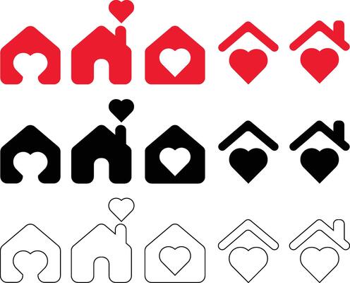 Collection of Home Sweet Home Love with Red Black Outline Version