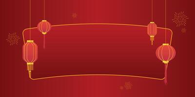 Chinese Background with Circle and Octagonal Red Lantern with Curve Rectangle and Firewok vector