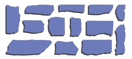 Blue torn paper sheets collection. Abstract notepaper cutout set. vector