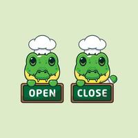 chef crocodile mascot cartoon character with open and close board vector