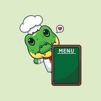 chef crocodile mascot cartoon character with menu board vector