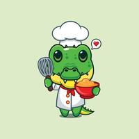 chef crocodile mascot cartoon character with cake dough vector