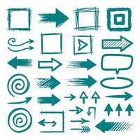 Collection of simple hand drawn elements. Grunge doodle, squares, emphasis, circles, arrows and shapes. vector