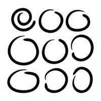collection of circle and elliptical line drawings with modern textured lines vector