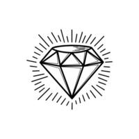 Hand drawn doodle diamond, gem icon with light lines around it vector