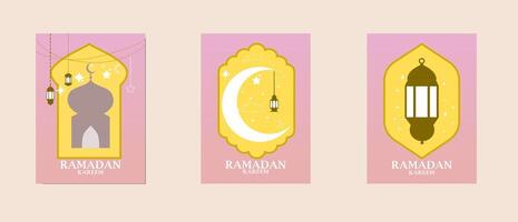 ramadan illustration poster, template, greeting card with yellow and pink color themed vector