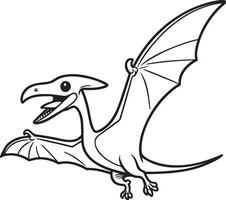 Cartoon Dinosaur Flying Sketch Illustration. Pterosaur. vector