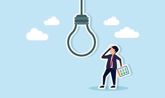 A businessman holds a to-do list, thinking with a light bulb hanging above, illustration of confusion in creativity, ideas, and innovation to complete tasks vector