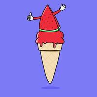 ice cream with watermelon flavor. ice cream and fruit combination icon. Food and drink concept icon isolated in flat cartoon style vector