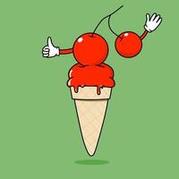 ice cream with cherry flavor. ice cream and fruit combination icon. Food and drink concept icon isolated in flat cartoon style vector