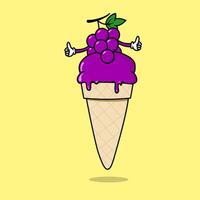ice cream with grape flavor. ice cream and fruit combination icon. Food and drink concept icon isolated in flat cartoon style vector
