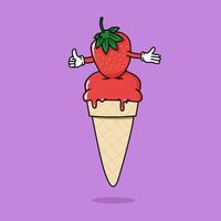 ice cream with strawberry flavor. ice cream and fruit combination icon. Food and drink concept icon isolated in flat cartoon style vector