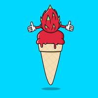 ice cream with Dragon fruit flavor. ice cream and fruit combination icon. Food and drink concept icon isolated in flat cartoon style vector