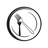 Simple and Elegant Restaurant Logo Design with Fork and Plate vector
