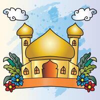 A mosque with grunge background vector