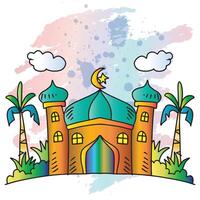 Beautifulmosque and coconut trees and ornamental plants with grunge background vector