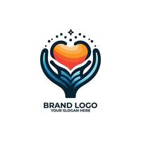 Flat Abstract Logo with Hand and Heart vector
