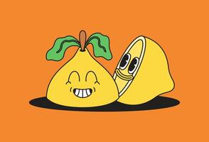 Happy lemon sliced cartoon characters vector