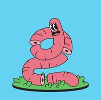 Smiling pink worm in grass vector