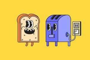 Cheerful bread and toaster characters vector