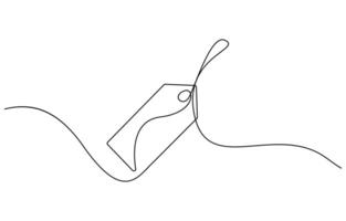 Red blank prize tag continuous one line drawing illustration vector