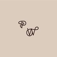 wedding typography monogram luxurious organic style and elegant concept PW dynamic line initial letter vector