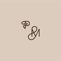 wedding typography monogram luxurious organic style and elegant concept PM dynamic line initial letter vector