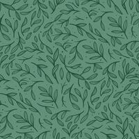 hand drawn green flora leaves and branch line art seamless pattern background vector